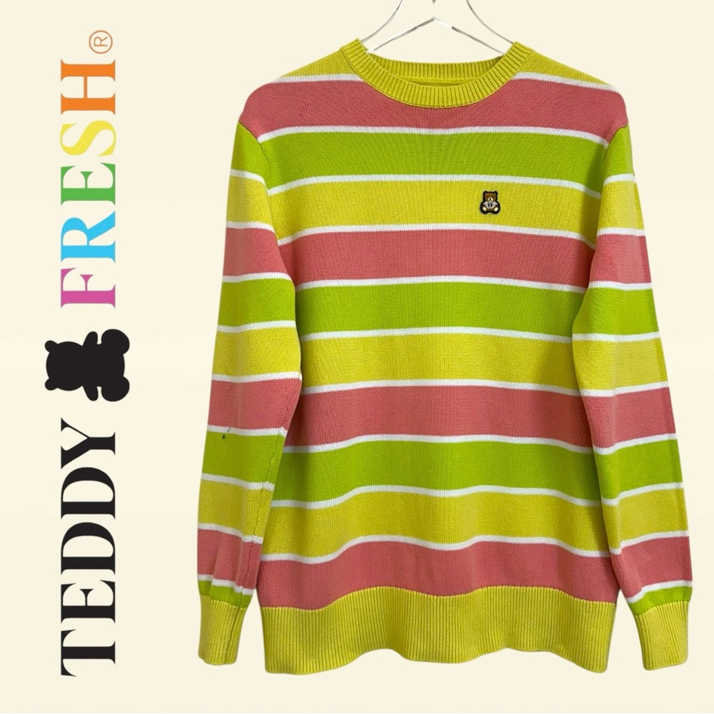 Teddy Fresh Stripe Knit Sweater w/ Flaws Unisex Size: Small Pink Yellow Green